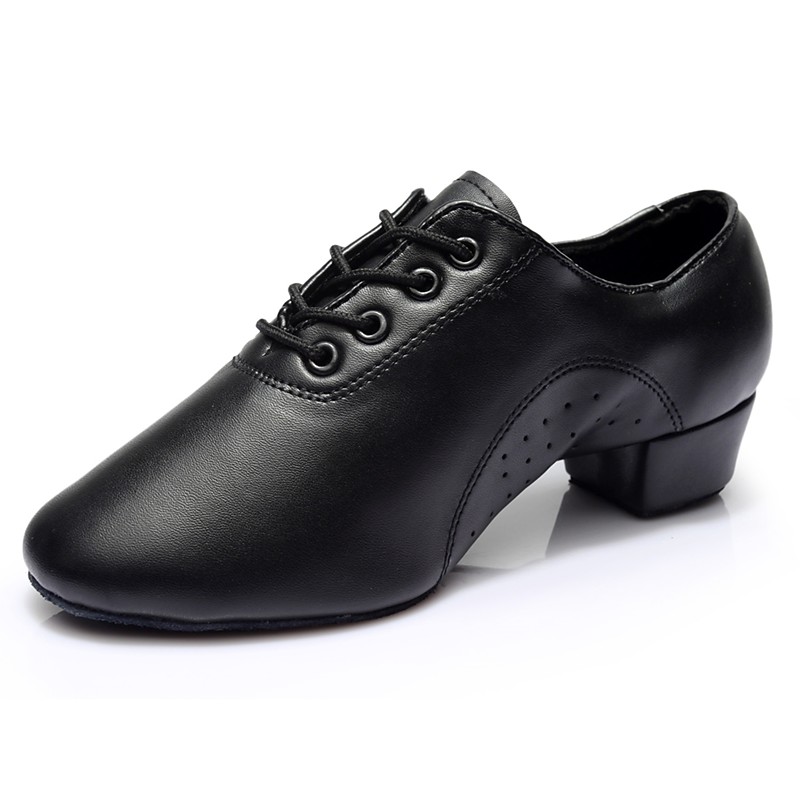 Men's Latin Shoes Ballroom Shoes Salsa Shoes Practice Trainning Dance Shoes Performance Practice Lace Up Heel Thick Heel Black