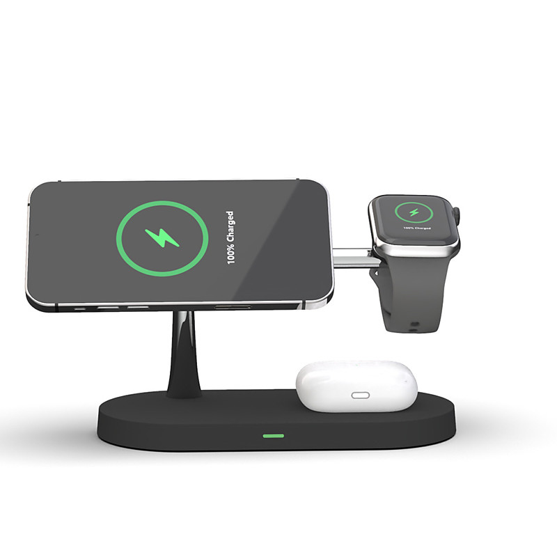 5 in 1 Magnetic Wireless Charger Stand, 15W Qi Fast Charging Dock Station Holder LED Night Light Compatible with Magsafe iPhone 15/14/13/12 Pro Max Mini, iWatch Ultra/SE/8/7/6/5/4/3/2, AirPods 3/2/Pro