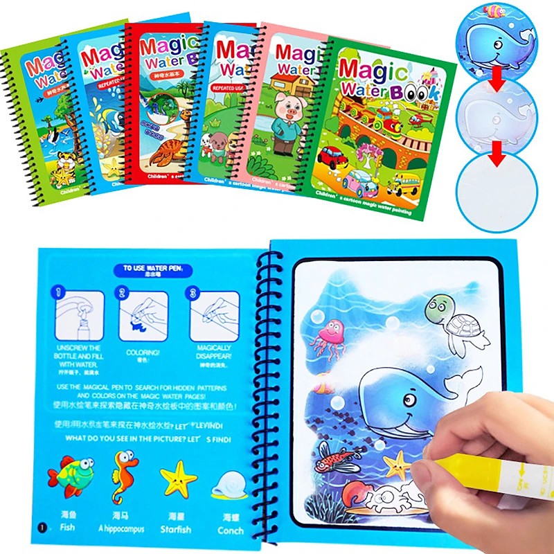 1Set Children Painting Drawing Toys Reusable Coloring Book Magic Water Drawing Book Sensory Early Education Toys For Kids