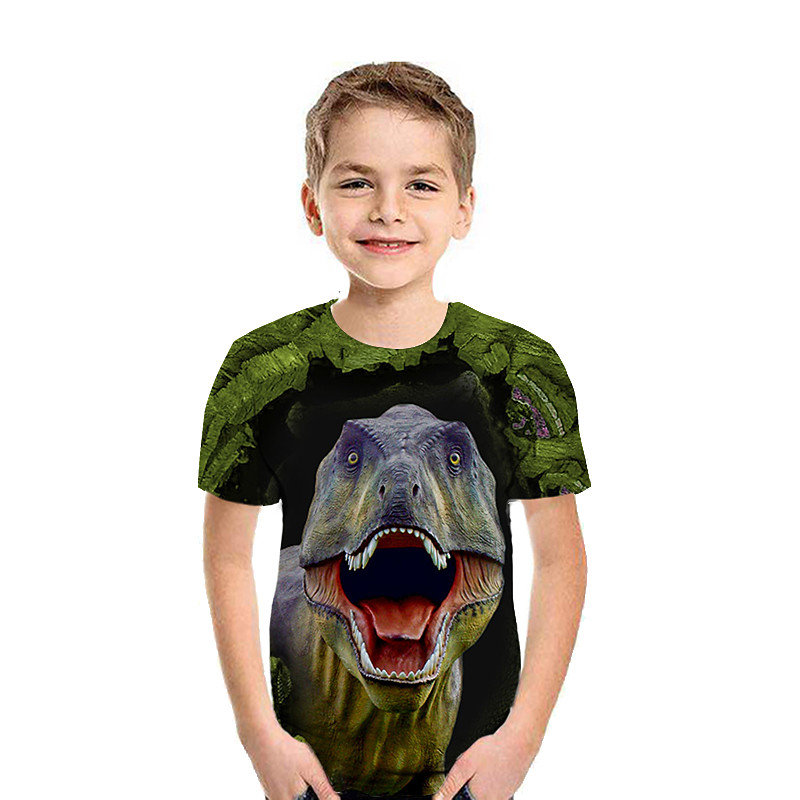 Kids Boys' T shirt Short Sleeve Dinosaur 3D Print Animal Print Gray Green Navy Black gray Children Tops Summer Active Daily Wear Regular Fit 4-12 Years