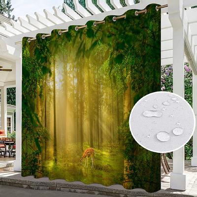 Waterproof Outdoor Curtain Privacy, Sliding Patio Curtain Drapes, Pergola Curtains Grommet 3D Forest Landscape For Gazebo, Balcony, Porch, Party
