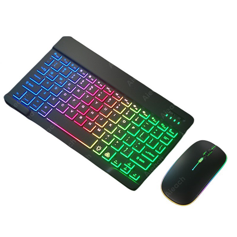 Keyboard and Mouse Combo For Tablet Android iOS Windows, Wireless Slim Mouse Keyboard Combo, Bluetooth Rainbow Backlit Keyboard