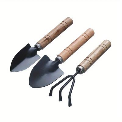 3-Piece Deluxe Garden Tool Set - Lightweight Aluminum Shovel Rake for Succulent Plants Flower Beds Loose Soil - Ergonomic Handle Ideal for Compact Gardening Needs
