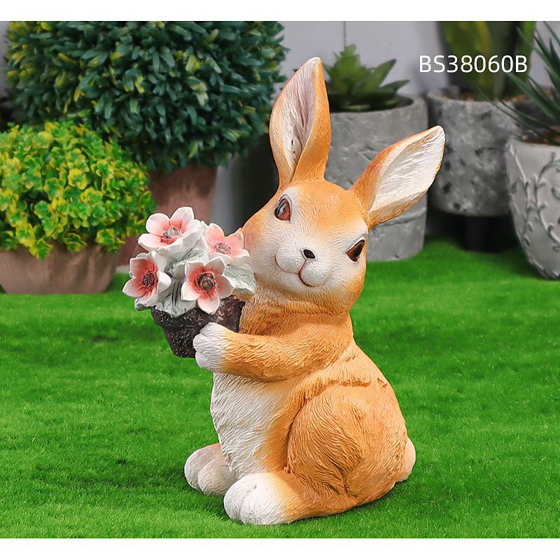 Solar Ornament Rabbit Flowers Garden Light, Cute Cat Garden Light for Gardening Decoration Funny Entrance Light, Solar Garden Statue Rabbit Figurine Garden