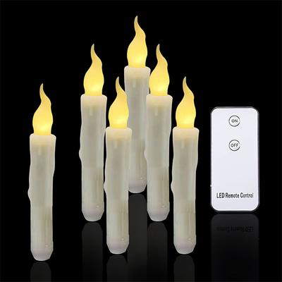 6/12PCS Flameless Candles LED Candles Lights 6.5in 16.5CM White Flameless LED Taper Candles Battery Operated Hanging Taper Candles Candlesicks for Party Church Halloween Christmas Decor