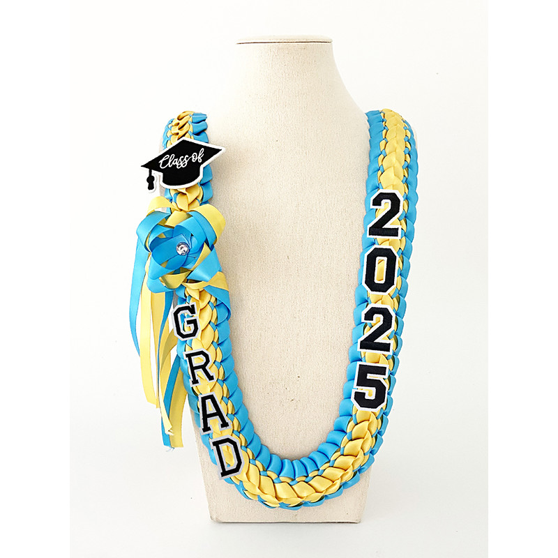 Class of 2025 Graduation Wreath - Braided Ribbon Necklace with GRAD Letters and Hat Charm, Handmade Keepsake Gift for High School and College Graduation Ceremony