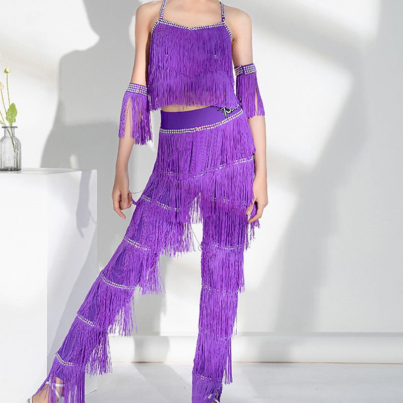 Latin Dance Kids' Dancewear Latin Salsa Dance Top Tassel Girls' Performance Daily Wear Sleeveless High Spandex