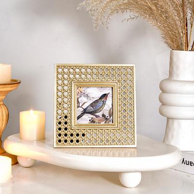Gold 3D Floral Decorative Photo Frame, 5.7-Inch Oval Frame 4x6 Inch Rectangle Frame, Resin Tabletop Picture Frame, Horizontal and Vertical Display for Home Decor and Photography Props