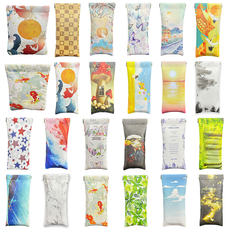 PU Leather Glasses Case Random Color, Travel Eyewear Pouch, Stylish Coin Purse, Makeup Bag, Small Item Storage Bag, Surprise Gift Mystery Box