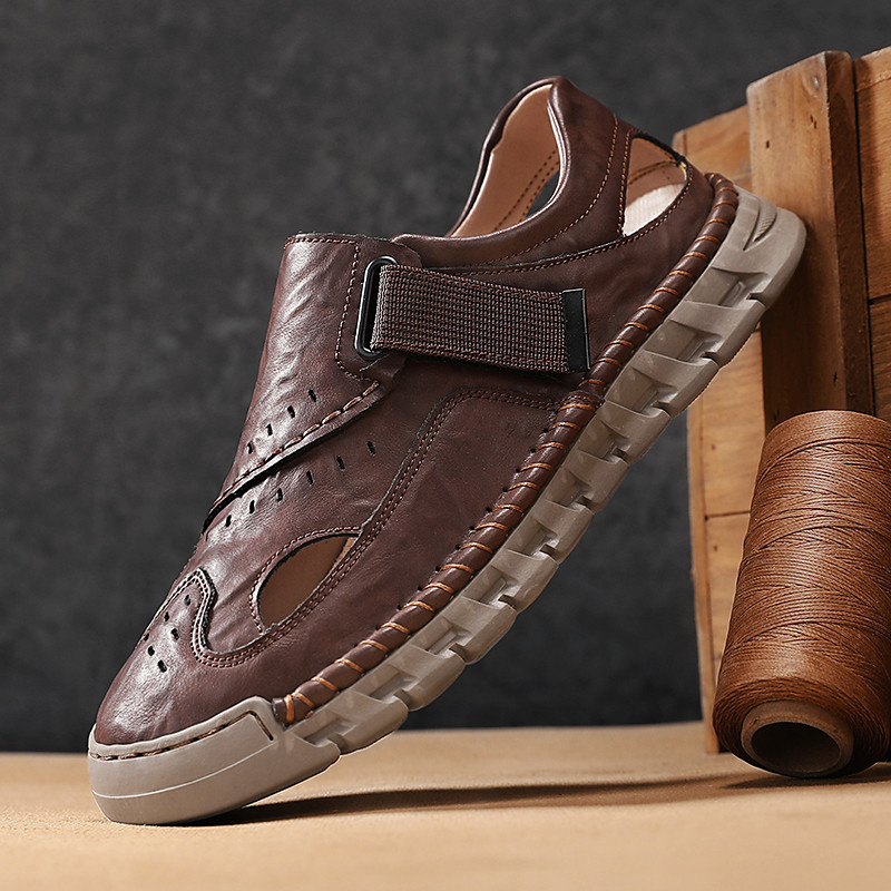 Men's Sandals Brown Outdoor Sandals with Velcro Straps and Comfortable Design for Hiking Travel and Everyday Use