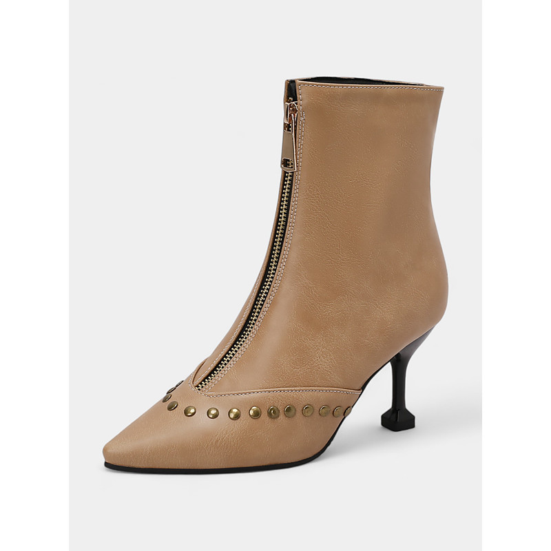 Women's Plaid Ankle Boots with Kitten Heels and Side Zipper – Elegant Checkered Pointed Toe Boots for Fall Fashion