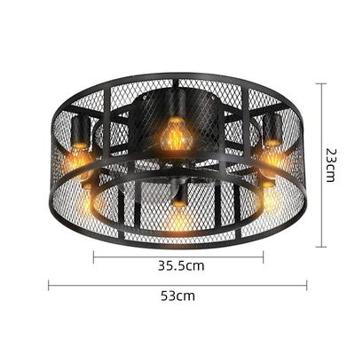 LED Ceiling Fan Lights 53cm 6-Light with Remote Control Silent Fan Ceiling Light Retro Industrial Fan Pendant Light Metal Vintage Cage Fan Ceiling Light for Bedroom Living Room Dining Room Lamp 110-240V (Bulb Not Included)