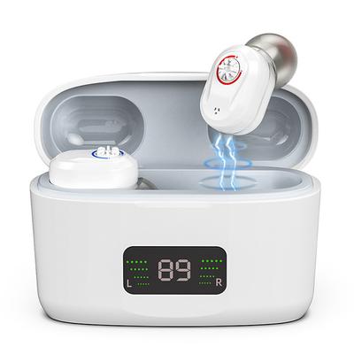 Hearing Aid With Led Charging Case Invisible Hearing Amplifiers Charging Hearing Aid Hearing Devices Hearing Loss Ompensation