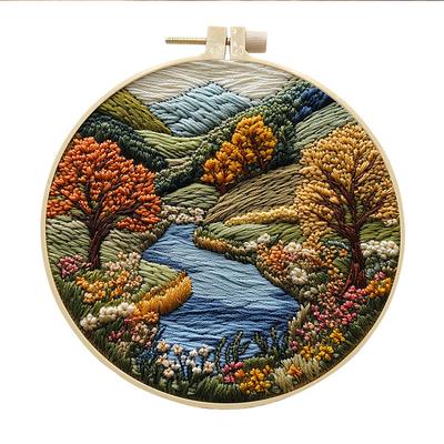 Embroidery Kit for Beginners,Cross Stitch Needlepoint Kits for Adults Starter Easy Snowy Mountain Pattern Fabric Hand Crafts,Hoops,Needle,Women DIY Hanging Plants,Sewing Hobby