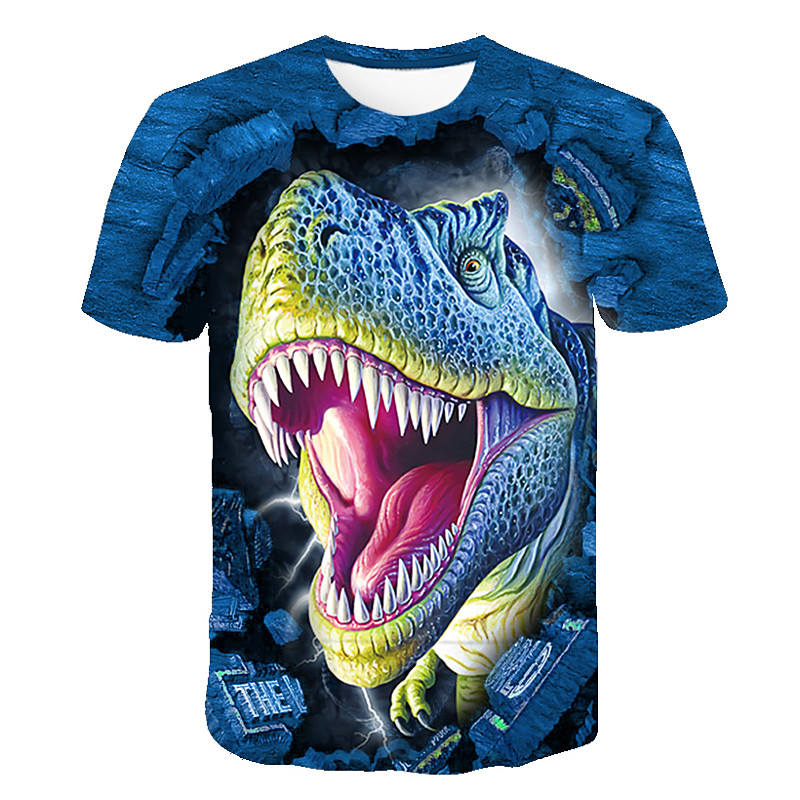 Kids Boys' T shirt Short Sleeve Dinosaur 3D Print Animal Print Gray Green Navy Black gray Children Tops Summer Active Daily Wear Regular Fit 4-12 Years