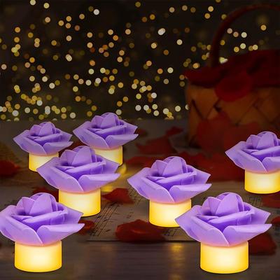 12pcs LED Tea Lights Candles Artificial Rose Petals Electric Candle Light Romantic Flameless Candle Battery Powered Christmas Valentine Wedding Birthday Party Scene Decoration
