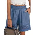 Shorts Chino Alta Vita da Donna con Pizzo Tasche e Fascia Elastico Comodi per Abbigliamento Stradale all'Aperto
