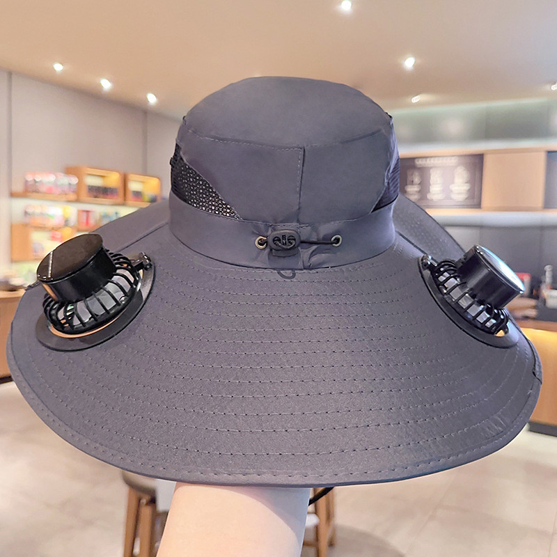 Wide Brim Solar Fan Hat,Outdoor UV Sun Protection Brim Hat with 2 Solar Fan, Travel Camping Hiking Fishing Sports Portable
