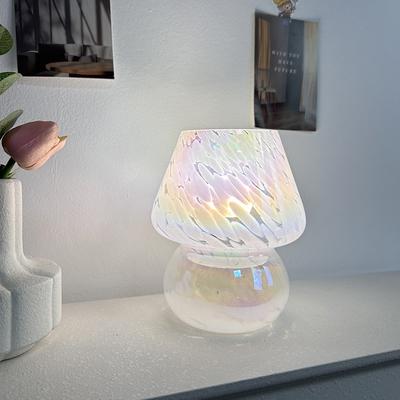 Mushroom Lamp Vintage Table Lamp Glass Bedside Lamp with Cable Dimmable Table Lamp with 3 Colour Light Bulb Retro Desk Lamp Mushroom Night Light LED Mini Lamp for Office Bars Living Room Bedroom