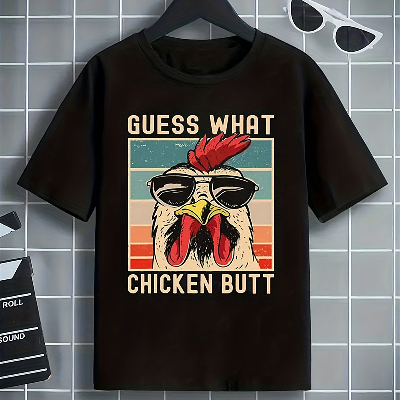 100% Cotton Kids Boys Black Animal Rooster T shirt Tops Crew Neck Short Sleeve Casual Daily Wear Vacation Fashion Sport Print Summer