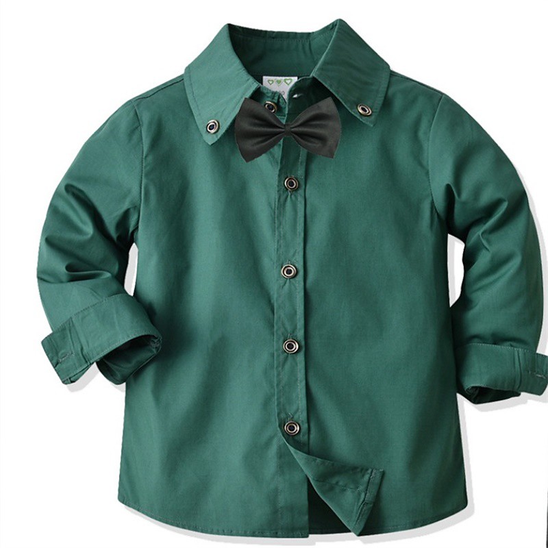 Kids Boys Shirts Solid Color Long Sleeve Patchwork Outdoor Fashion Light Green Spring Fall Clothes 3-7 Years