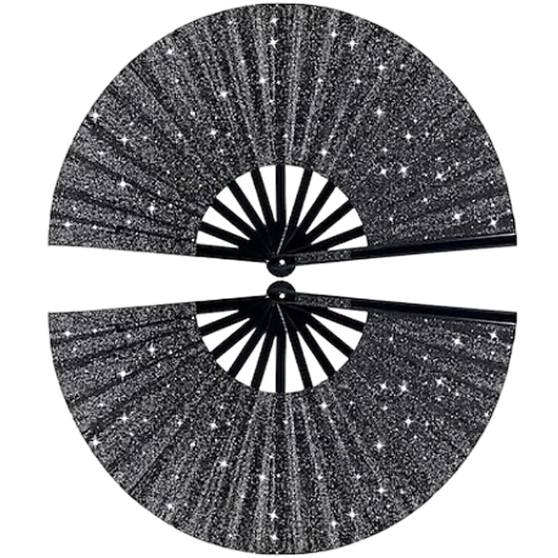 2Pcs Boots on The Ground Fan Large Holographic Folding Hand Fan Line Dance Popping Fan, Clap Fans for Line Dancing Foldable Craft Holding Laser Colors Hand Fan