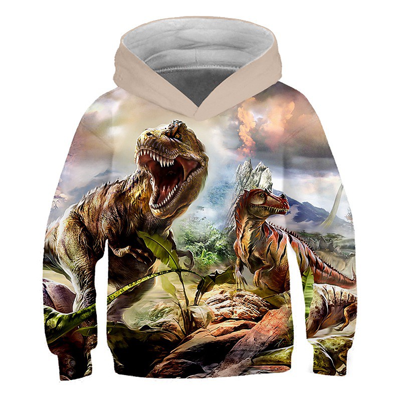 Kids Toddler Boys' Hoodie Sweatshirt Long Sleeve Dinosaur Fantastic Beasts 3D Print Color Block Animal White Blue Yellow Children Tops Active Streetwear Children's Day 2-12 Years