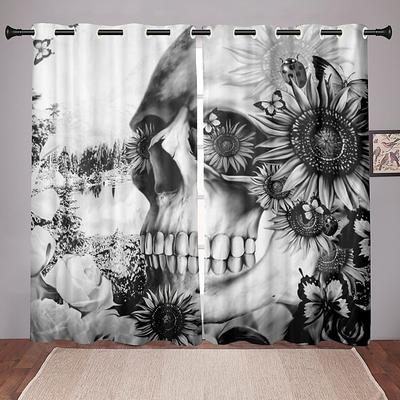 2 Panels Blackout Curtains Skull Printed Thermal Insulated Curtains for Bedroom Living Room Geometric Grommet Window Drapes Curtain Drapes
