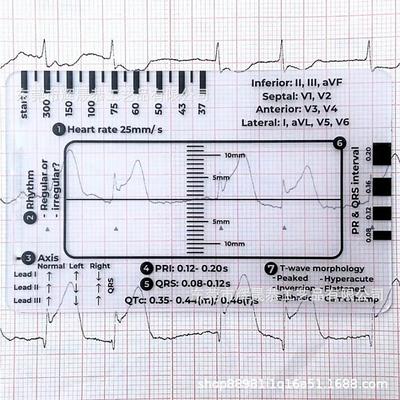 ECG 7 Step Ruler, ECG Ruler Plastic Ruler Measuring Tool, ECG 7 Step Ruler for ECG/EKG Interpretation, Transparent EKG Calipers Measuring Tool, Follow a 7 Step Plan