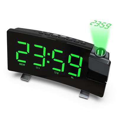 Projection Clocks FM Radio Curved-Screen Digital Alarm Clock LED Display with Dimmer Dual Alarm with USB Charging Port 12/24 Hours Backup Battery for Clock Setting