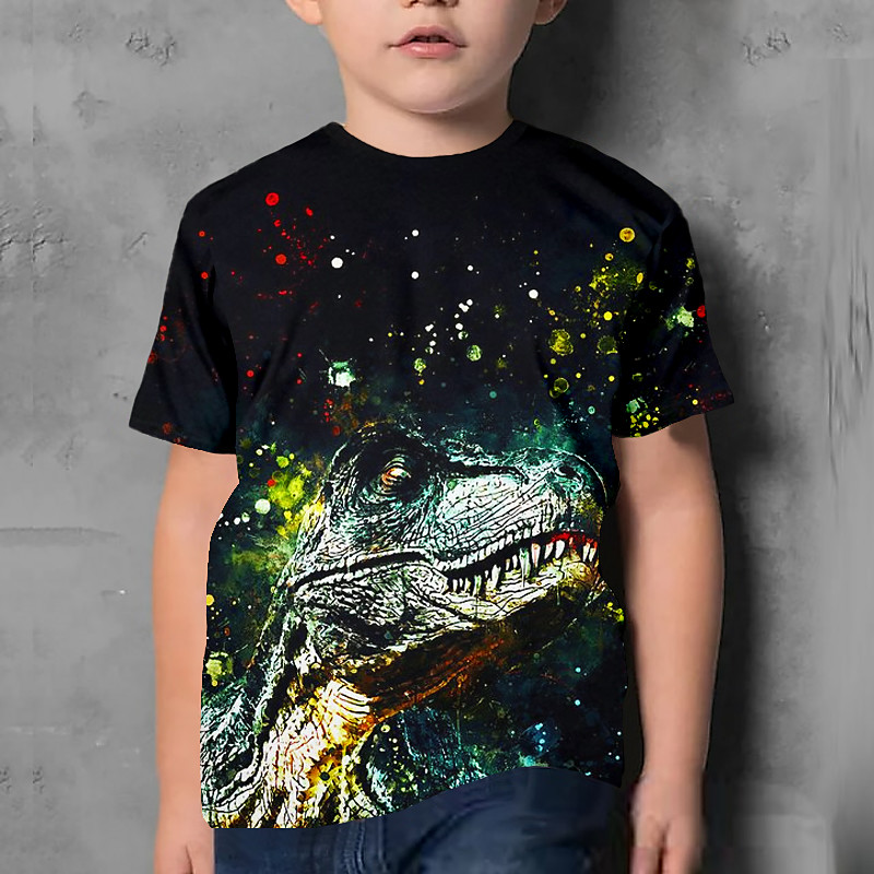 Kids Boys' T shirt Short Sleeve Dinosaur 3D Print Graphic Animal Black Children Tops Summer Active Cool Cute School Daily Wear 3-12 Years