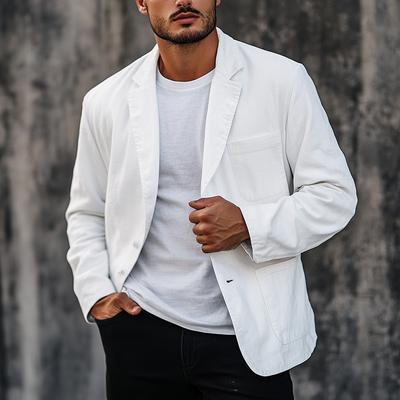 Men's Lightweight Jacket Blazer Jacket Linen Blazer Formal Office Spring Summer Cotton And Linen Solid Color Comfy Single Breasted Blazer White Beige