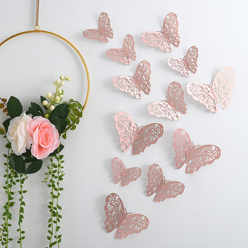 12pcs Golden Butterfly Decorations - 3D Wall Art for Parties, Crafts, and Baby Showers - Easy to Apply Stickers for Beautiful and Elegant Decor