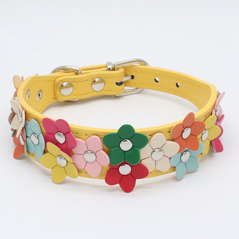 Pet Supplies Pet Dog Collar Fashion Colorful Flower PU Pet Collar Traction