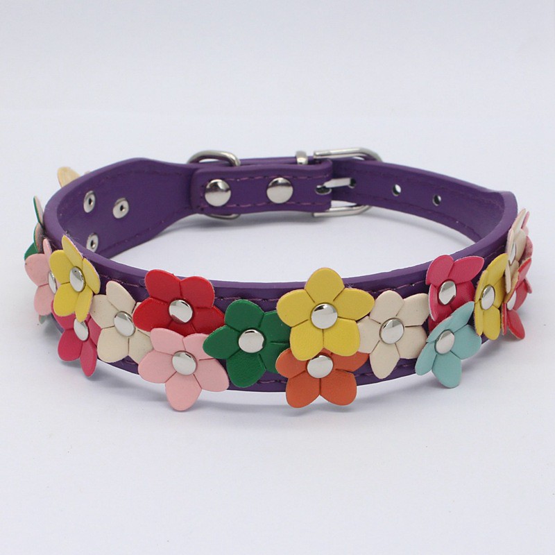 Pet Supplies Pet Dog Collar Fashion Colorful Flower PU Pet Collar Traction