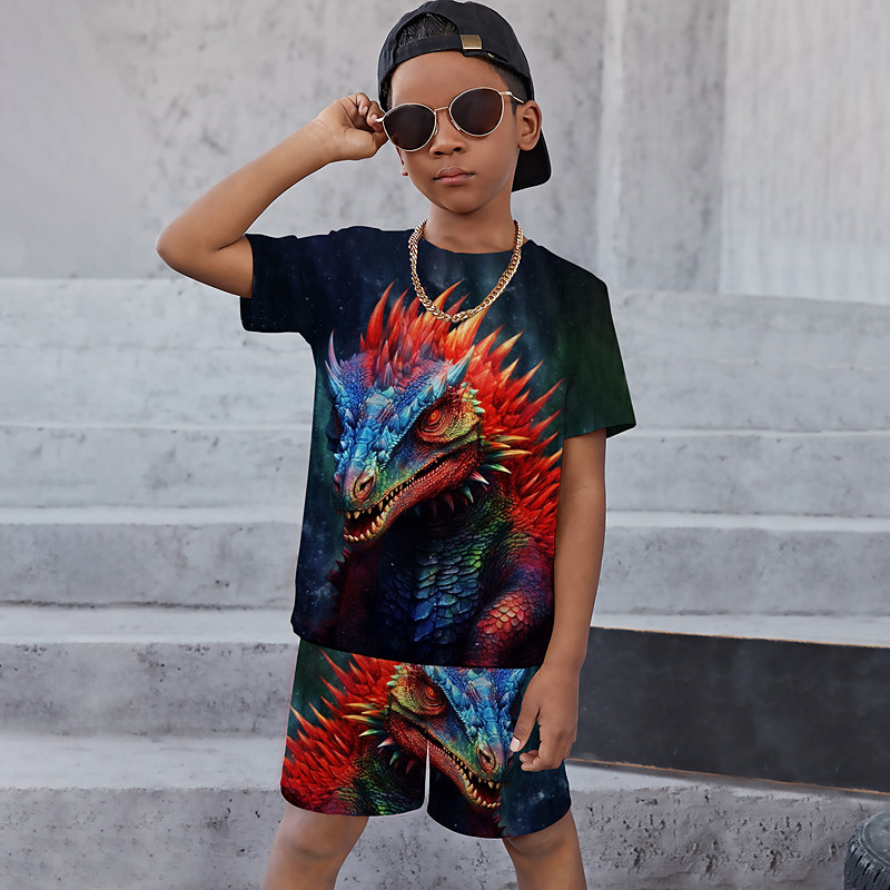 Boys 3D Graphic Animal Dragon T-shirt Shorts T-shirtSet Clothing Set Short Sleeve 3D prints Summer Spring Active Sports Fashion Kids 3-13 Years Outdoor Vacation Street Regular Fit