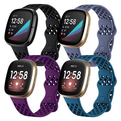 4 Pack Smart Watch Band Compatible with Fitbit Versa 3 Sense Versa 4 Sense 2 Silicone Smartwatch Strap Waterproof Adjustable Sport Band Replacement Wristband