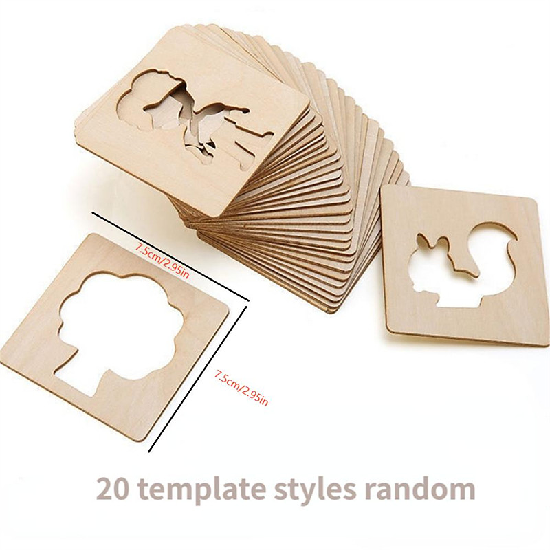 20pcs Montessori Kids Drawing Toys Wooden DIY Painting Template Stencils Learning Educational Toys For Children Gift, Back to School Supplies