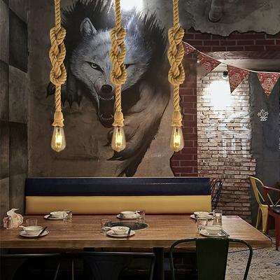 Vintage Hemp Rope Pendant Light Fixture 1 Head 1.5 Meter E26/E27 Base,Retro Hemp Rope Hanging Light Vintage Ceiling Light Lamp Retro Style For Dining Hall Restaurant Bar Lighting, bulb not included