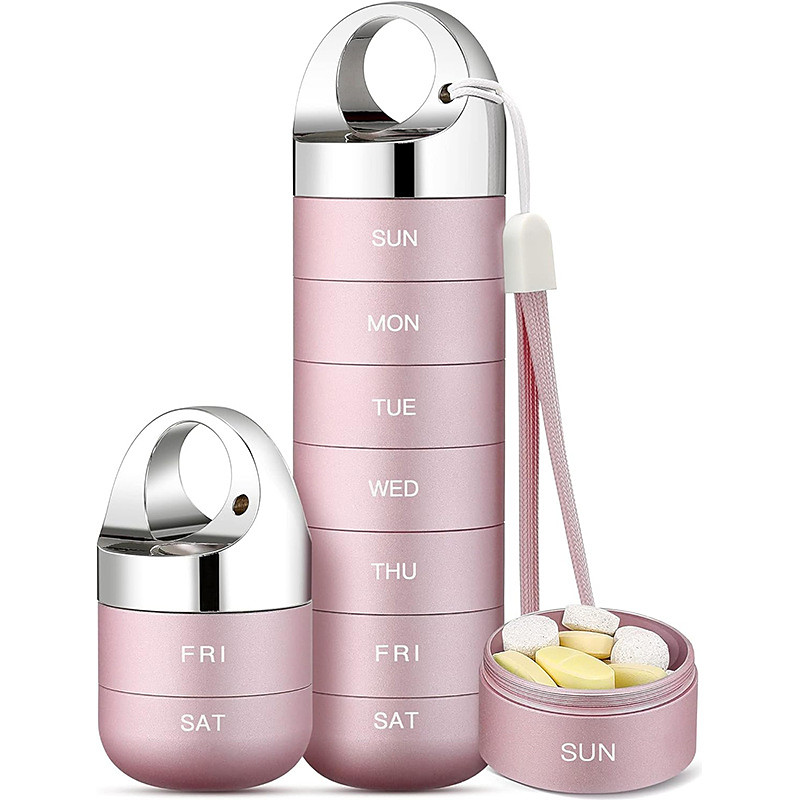 Metal Travel Pill Organizer, Portable Waterproof Weekly Pill Box, Large Aluminum Alloy Pill Case Container, BPA Free 7 Day Daily Medicine Organizer Holder for Vitamin, Fish Oil, Supplement