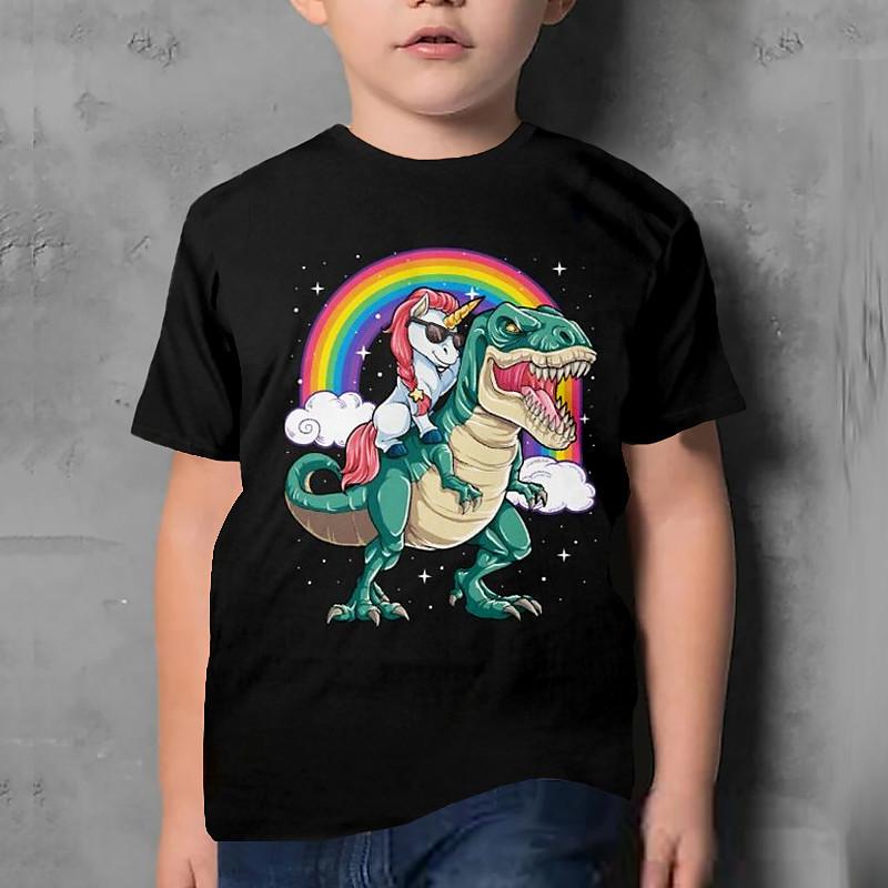 Kids Boys' T shirt Short Sleeve Dinosaur 3D Print Graphic Animal Black Children Tops Summer Active Cool Cute School Daily Wear 3-12 Years