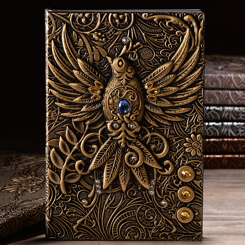 8 Types Embossed Leather Journal Diary Business Notebook Agenda Antique Handmade Relief Notebook Phoenix Immortal Bird Travel Notebook Agenda Book Gift for Friends Size A5 (8.4x5x0.7 Inches)