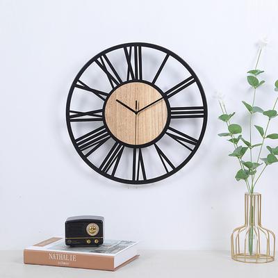 Wall Clock Art Simple Clock Outdoor Clock 16inch Iron Art Wooden Roman Numerals Large Outdoor Clock Retro Open Face Silent Quartz Battery Operated Decor Clock