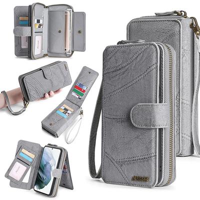 Phone Case For Samsung Galaxy S23 S22 S21 FE S21 Ultra Plus A14 A54 A73 A53 A33 A72 Wallet Case Zipper Full Body Protective with Phone Strap Solid Colored PC PU Leather