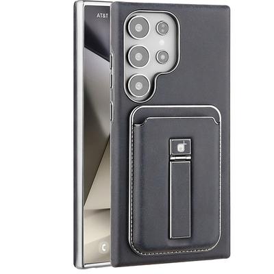 Phone Case For Apple AirTag S25 S24 Ultra Plus S23 Back Cover Magnetic Adsorption with Stand Holder Magnetic Support Wireless Charging Retro PC PU Leather