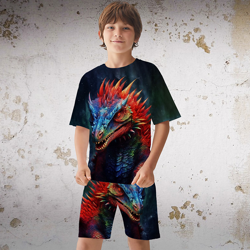 Boys 3D Graphic Dinosaur Dragon T-shirt Shorts T-shirtSet Clothing Set Short Sleeve 3D prints Summer Spring Active Sports Fashion Polyester Kids 3-13 Years Outdoor Street Vacation Regular Fit