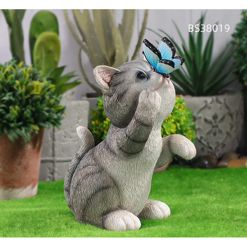 Solar Ornament Rabbit Flowers Garden Light, Cute Cat Garden Light for Gardening Decoration Funny Entrance Light, Solar Garden Statue Rabbit Figurine Garden
