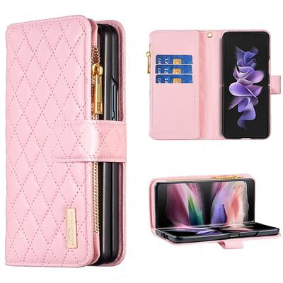 Phone Case For Samsung Galaxy Z Fold 6 Z Fold 5 Z Fold 4 Z Fold 3 Full Body Case Wallet Case Flip Zipper With Card Holder Solid Colored Geometric Pattern PC PU Leather