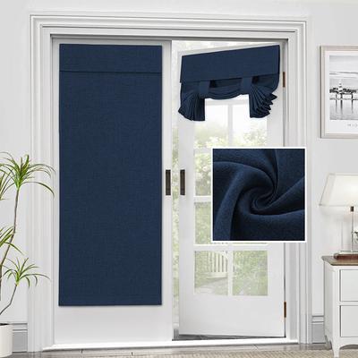Linen Window Cover French Glass Door Curtain Blackout Tie Up Roman Shades Self Stick Thermal Insulated Tricia Light Block Room Darkening Privacy Blinds, 1 Panel