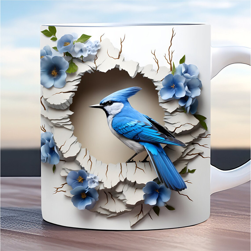 Bird Coffee Cup 3D illusion Coffee Mugs, Animal Gift Cup Travel Mug Funny Drinking Cup Desk Decor,11.2oz Ceramic Mug Tea Mug, Birthday Christmas Gifts for Animal Lovniner